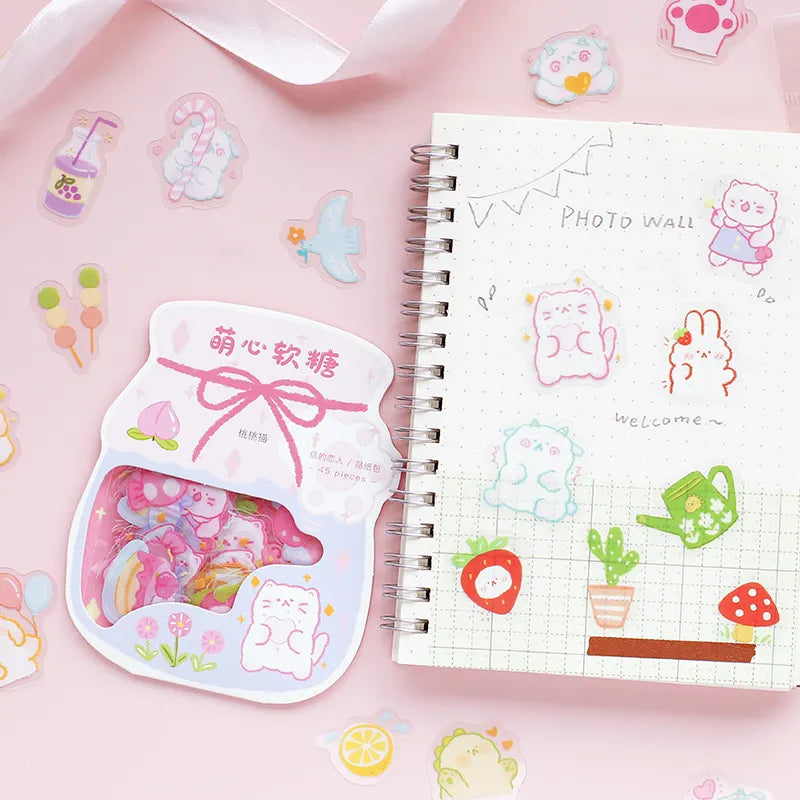 Schattige Fruit & Dieren Cartoon Stickers - Ideaal voor Scrapbooking, DIY Dagboeken en Leuke Planner Versiering -4 stijlen x 45 stuks elk