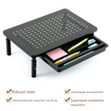 Monitorstandaard Verhoger – Verstelbare Monitor Riser met Lade – Ergonomische Bureauverhoger – 3 Hoogtes – Ventilerend Metalen Opzetstuk – Schermverhoger voor Laptop Printer PC – Zwart Monitorplatform