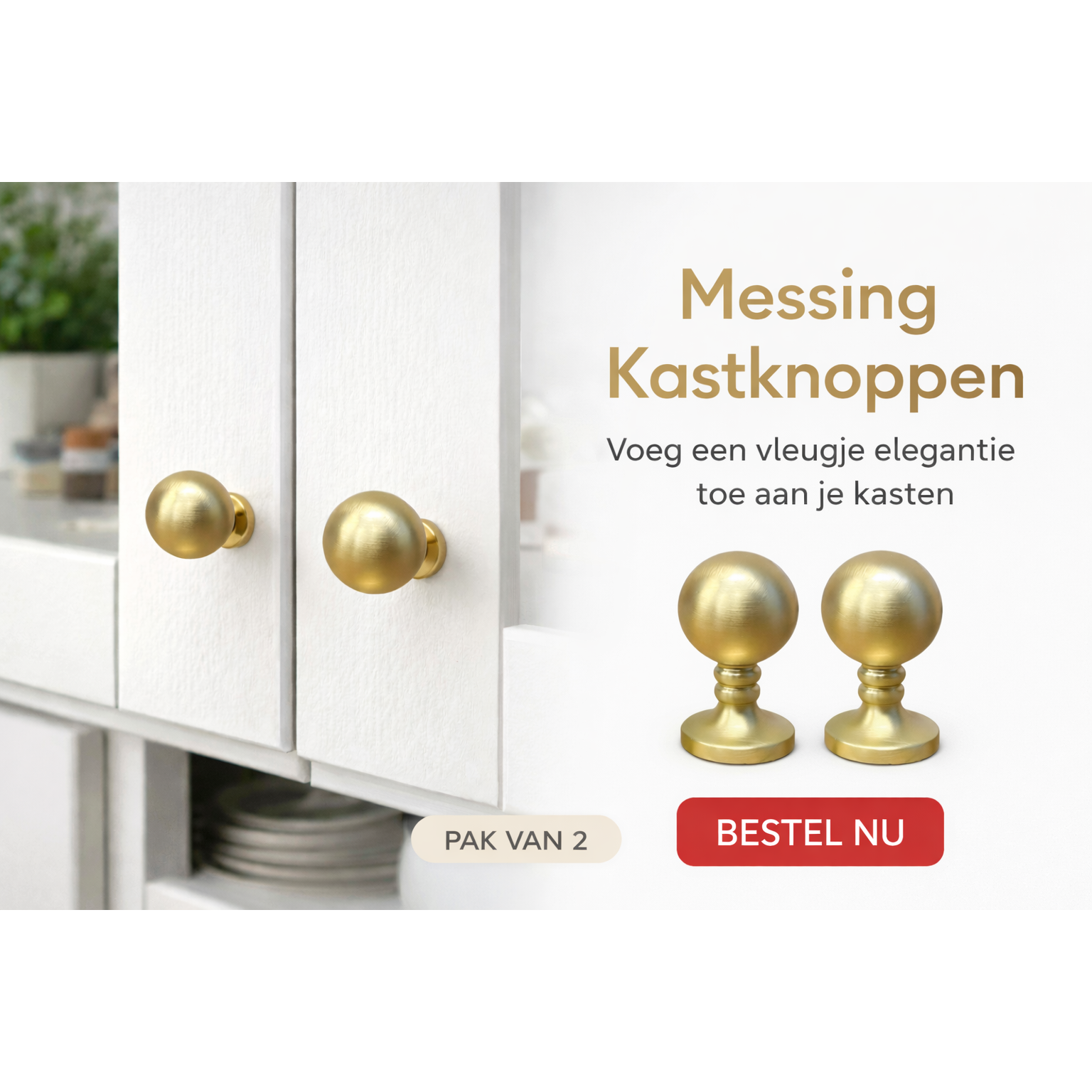 Luxe Messing Kastknoppen Set van 2 – 3 cm Hoog – Gouden Meubelknoppen voor Kasten, Lades & Deuren – Tijdloos Design voor Keuken, Dressoir, Nachtkastje & Meubels – Eenvoudige Montage & Premium Afwerking