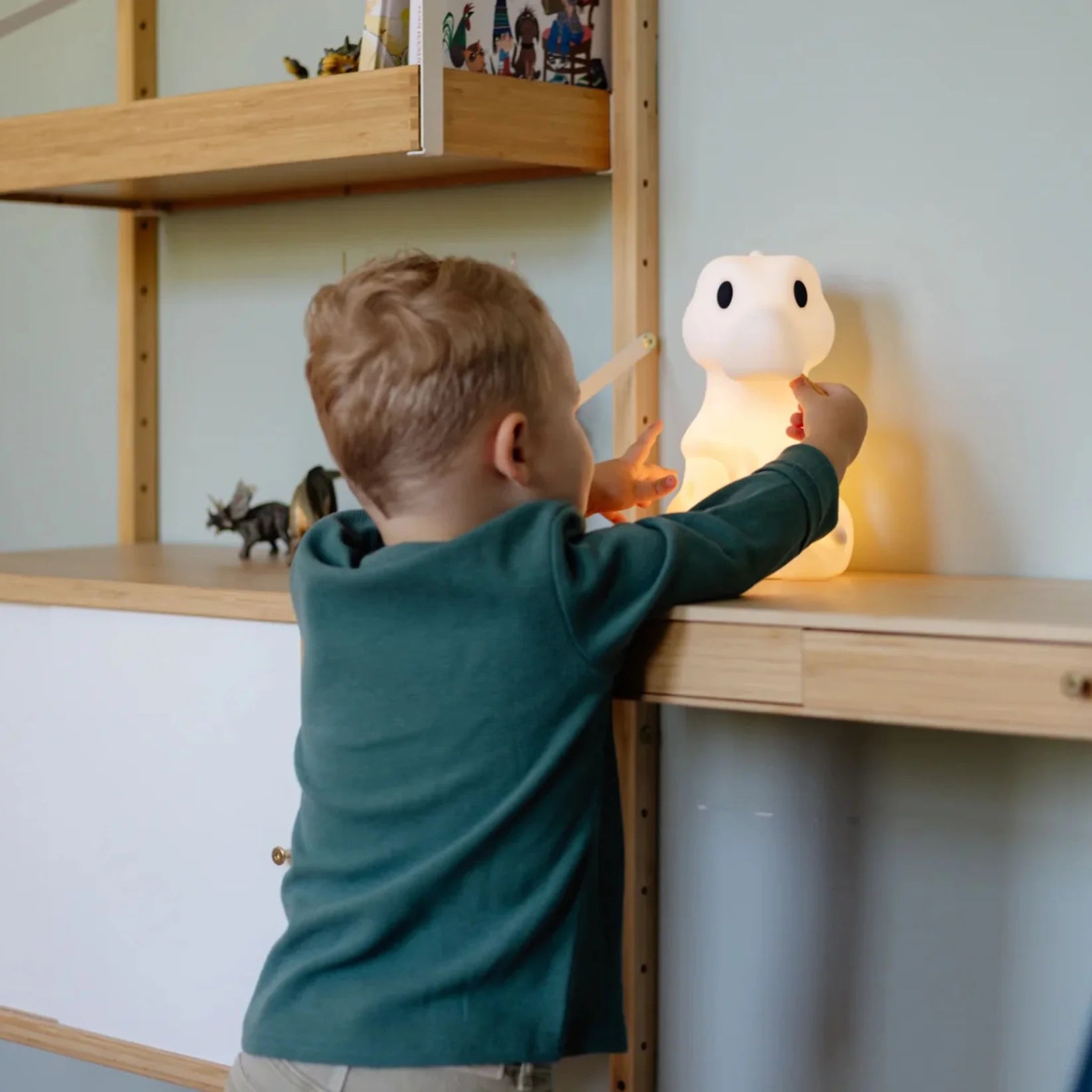 Mr Maria - Grote T-Rex Nachtlamp 25 cm - Dinosaurus Lamp Groot - Dino Kinderlamp - LED Nachtlamp Kind - Siliconen Tafellamp - Dier Nachtlamp - Warm Wit LED Licht - Dimmer In Snoer - Oplaadbare Lamp - Dino Decoratie Lamp - Afmeting 25 x 18 x 14 cm - 5W LED