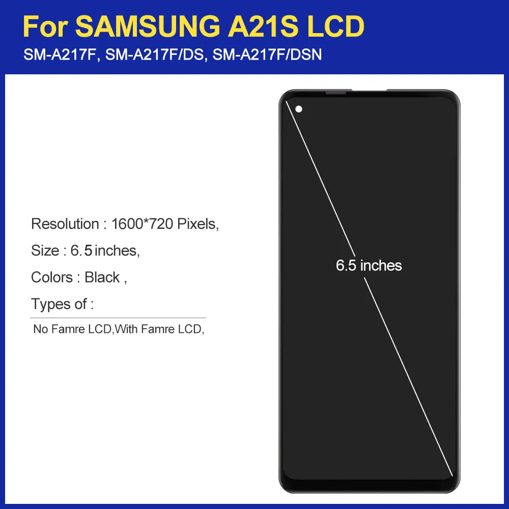 LCD Scherm & Digitizer Vergadering Vervanging - Inclusief Frame - Zwart - Geschikt voor Galaxy A21s (A217F/DS) - Originele Kwaliteit