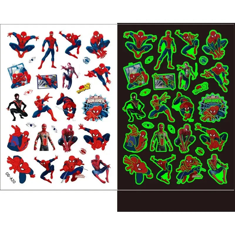 5 Vellen Lichtgevende Superheld Spiderman Tijdelijke Tattoo Stickers - Waterdicht en Huidvriendelijk - Kinderfeestjes en Decoraties