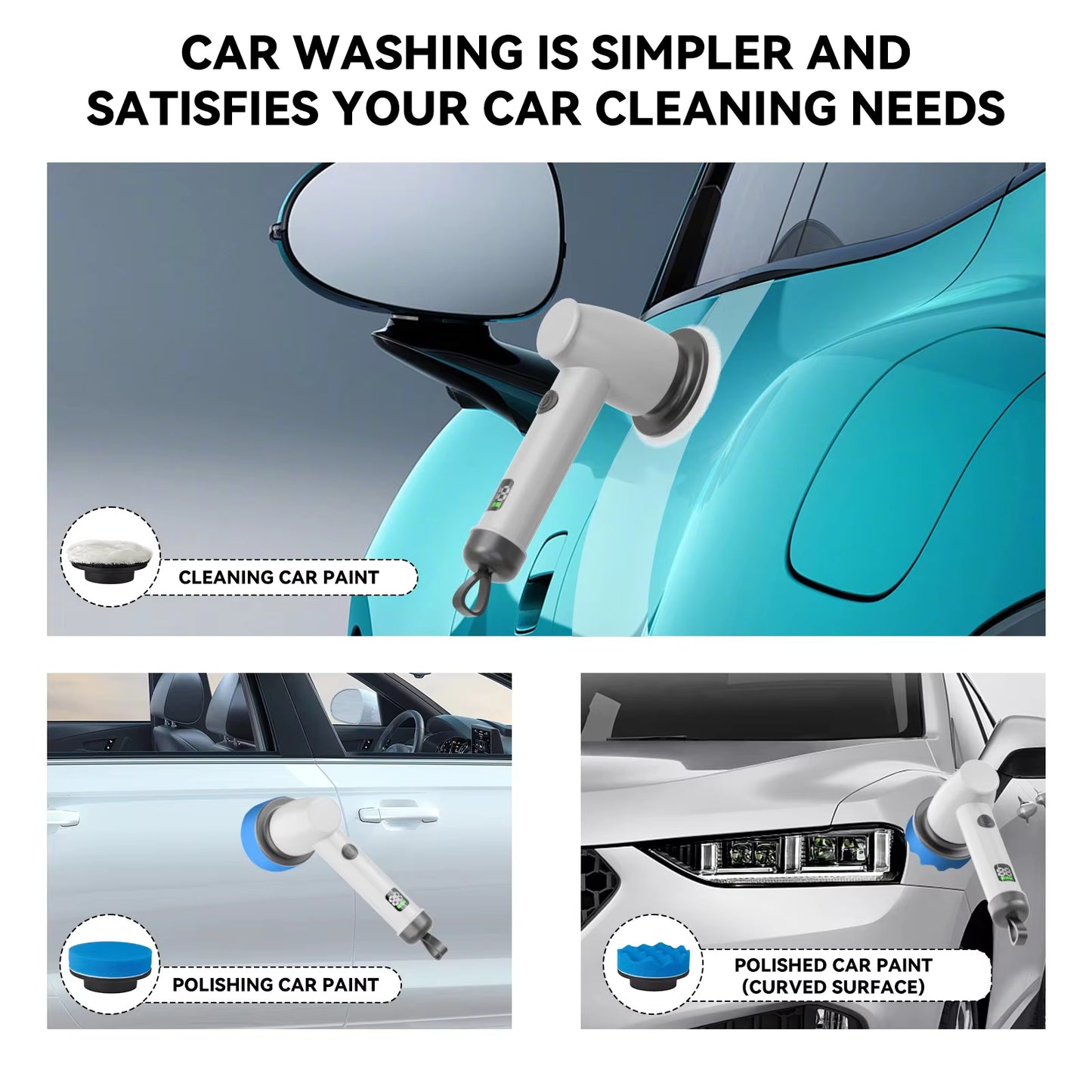 Draadloze Auto Polijstmachine – Elektrische Accu Polisher met Verstelbare Snelheid, Digitale Display &amp; IPX8 Waterdicht – Compacte Autowax- &amp; Polijstset (1200mAh x2 Batterij)