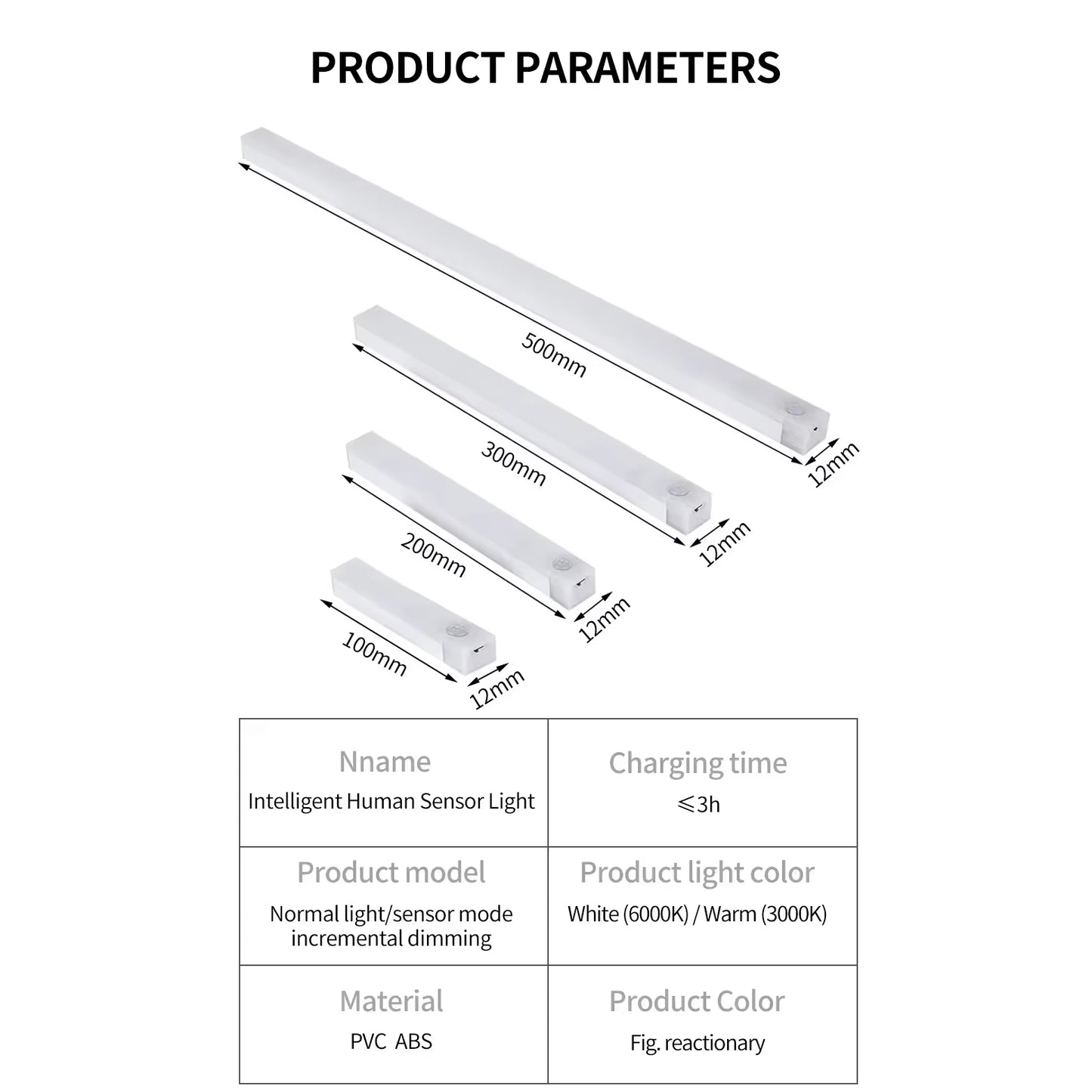 50cm Bewegingssensor LED Licht - Koud Wit Licht – Oplaadbare LED Bar Met Infraroodsensor – Draadloos Nachtlampje Met Magneetbevestiging – Warm Wit Anti-Verblind Licht – Voor Kast Keuken Gang Trap Lade Garderobe Slaapkamer – 3 Standen AUTO-ON-OFF