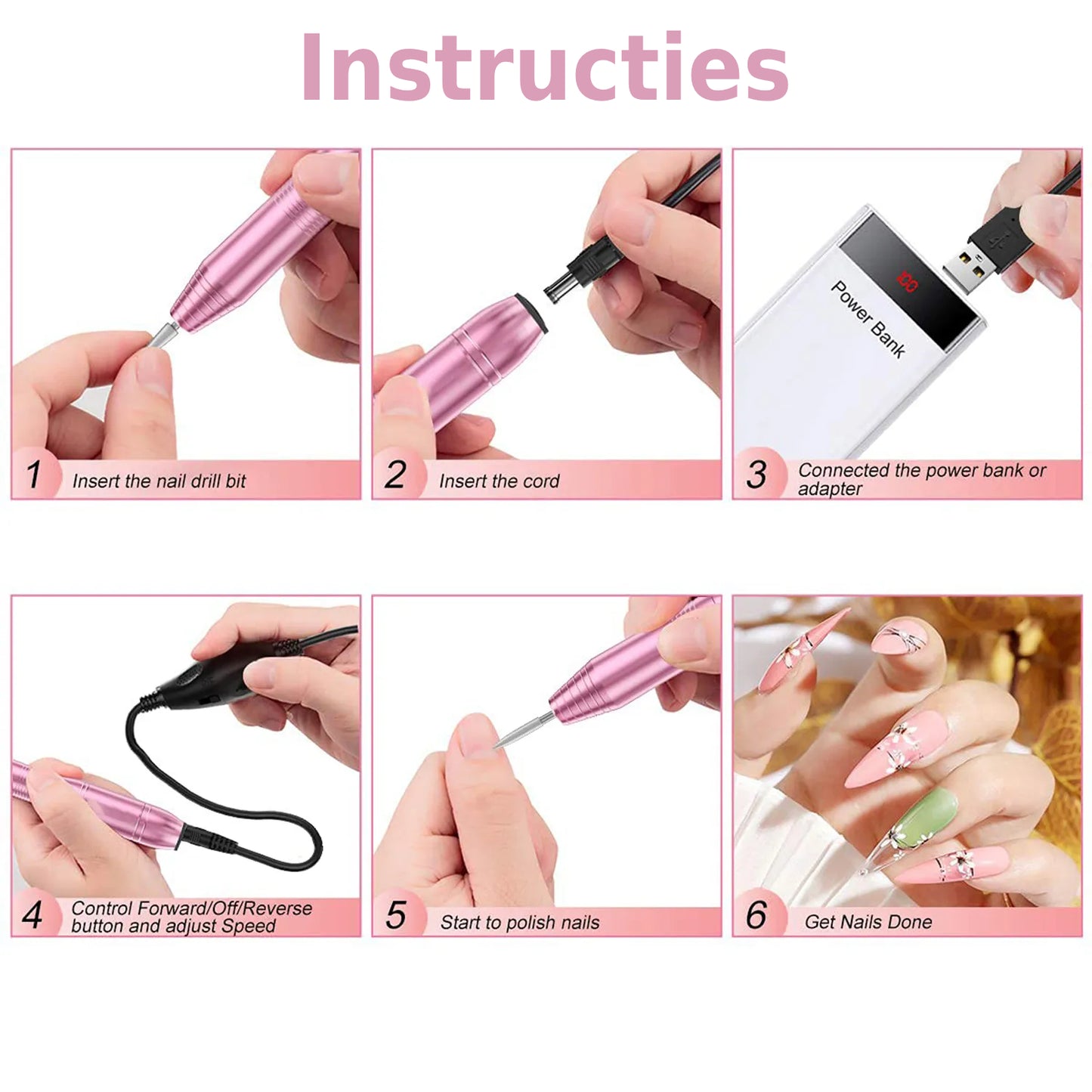 Elektrische Nagelvijl & Boormachine Set | 35000 RPM | Professioneel Gereedschap voor Manicure & Pedicure | Ideaal voor Natuurlijke & Kunstnagels | Inclusief Accessoires | Laag Geluid & Trilling | Eenvoudig & Efficiënt in Gebruik