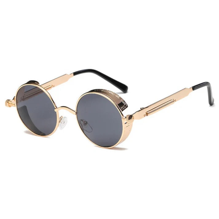 FEISEDY Retro Gothic Steampunk Zonnebril - Ronde Metalen Frame - Unisex UV400 Bescherming - Lichtgewicht - Steampunk Stijl Zonnebril Voor Mannen en Vrouwen - Geschikt Voor Wandelen, Rijden, Reizen en Dagelijks Gebruik - Model B1857