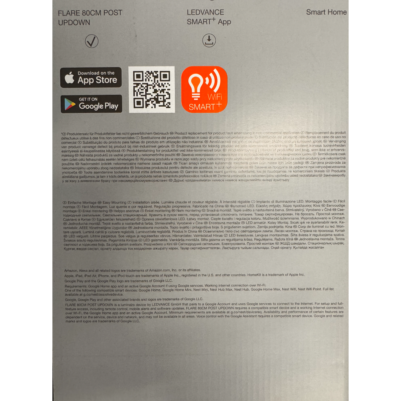 LEDVANCE Smart+ Updown buitenlamp RGB – slimme LED wandlamp 14W 1000 lumen – WiFi tuinverlichting met app en spraakbediening – 3000K warm wit en 16 miljoen kleuren – IP44 spatwaterdicht – 132 x 100 x 800 mm buitenlamp