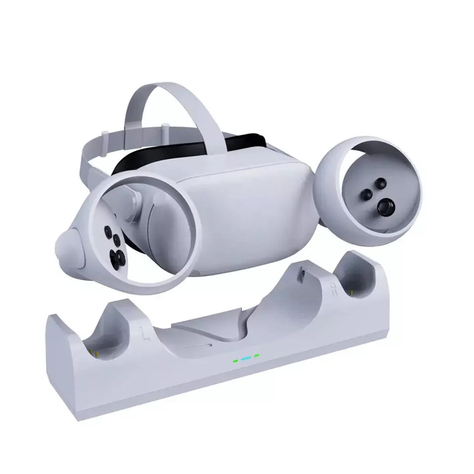 VR Oplaadstandaard voor Oculus Quest 2 - Handige Docking en Opslagbasis met LED-indicatoren, Inclusief Batterijen