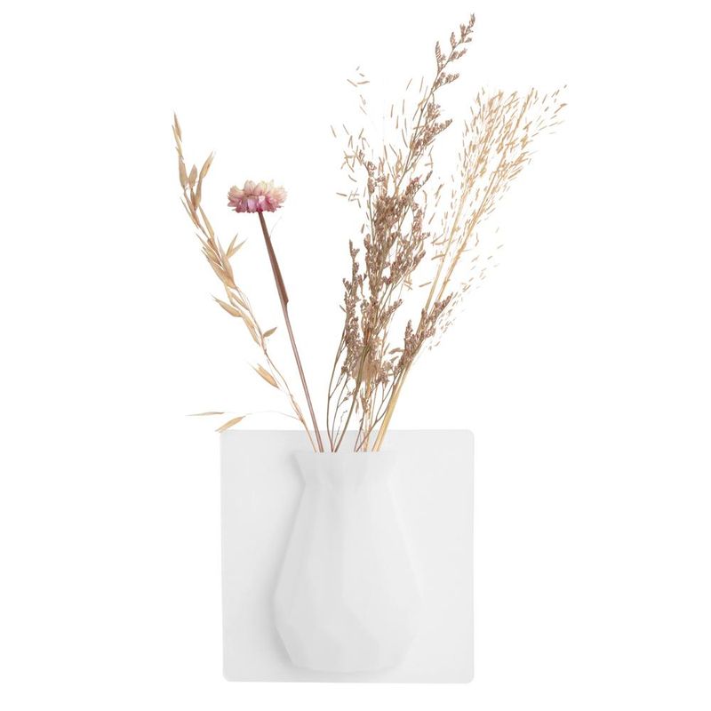 SENZA Siliconen Vaas – Ophangbaar Op Gladde Oppervlakken – Wit – 15x15x4 cm – Geschikt Voor Echte Bloemen En Droogbloemen