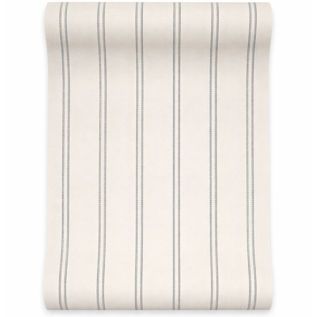 Studio Ana natuurlijk vezel behang – gestreept wandbehang beige met blauwe lijnen – 91 cm x 5.5 m rol – decoratief textuur behang – wandbekleding voor woonkamer, hal en slaapkamer – modern klassiek streepbehang