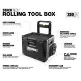 ToughBuilt  Rolling Tool Box 70L – Verrijdbare Gereedschapskoffer Met 22cm Wielen – IP65 Waterdicht – Gereedschapswagen Met Staalversterkt Deksel, Accessoirerails, Uittrekbare Greep &amp; Interne Tray – Stapelbaar Opslagsysteem Voor Professionals