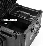 ToughBuilt  Rolling Tool Box 70L – Verrijdbare Gereedschapskoffer Met 22cm Wielen – IP65 Waterdicht – Gereedschapswagen Met Staalversterkt Deksel, Accessoirerails, Uittrekbare Greep &amp; Interne Tray – Stapelbaar Opslagsysteem Voor Professionals