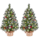 2 Stuks – Yaheetech Tafelmodel Kerstboom – Met LED Verlichting – Besneeuwd – Met Dennenappels en Bessen – 60 cm