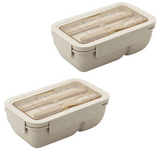 2 Stuks -Japanse Bento Box Set - Met Bestek - Lekvrije Deksel - Lunchtrommel - Duurzame Lunchbox - Ideaal Voor Maaltijdvoorbereiding - Herbruikbare Eetdoos - BPA vrij - Compact En Lichtgewicht - Voedselveilig Handige Voedselcontainer - Beige & Roze