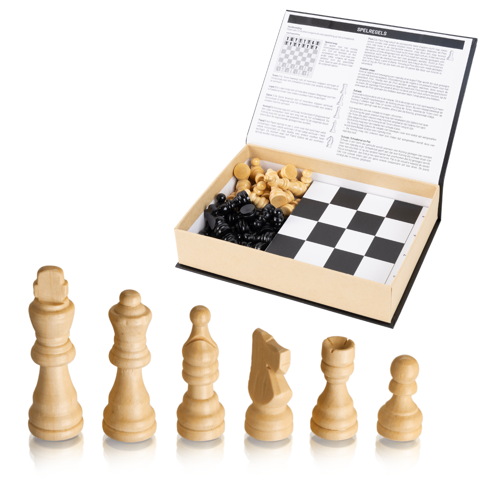 Luxe Schaakbord in Boekvorm - Opvouwbaar Schaakspel - Reisschaakbord- Houten Schaakstukken en Bord - Bordformaat 24 x 24 cm - Compacte Boekvorm (14.5 x 4.5 x 20 cm) - Perfect voor Beginners en Experts