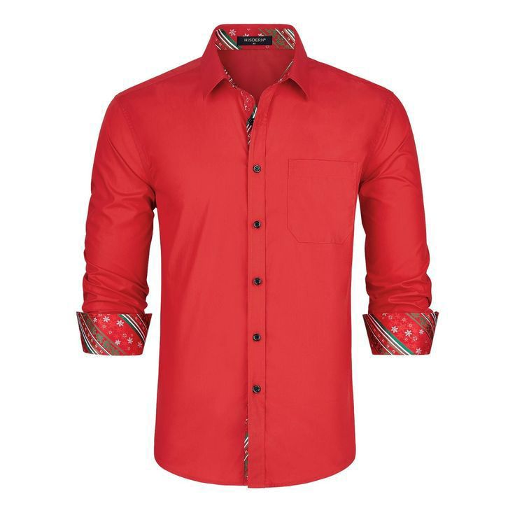 Heren Kerst Oxford Shirt - Maat XXL - Lange Mouw Xmas Overhemd - Regular Fit - Smart Button-Down Shirt - Effen Kleur met Borstzak - Casual en Formele Stijl - Ademend Katoenmix - Voor Werk, Feest, Bruiloft en Dagelijks Gebruik - Alle Seizoenen