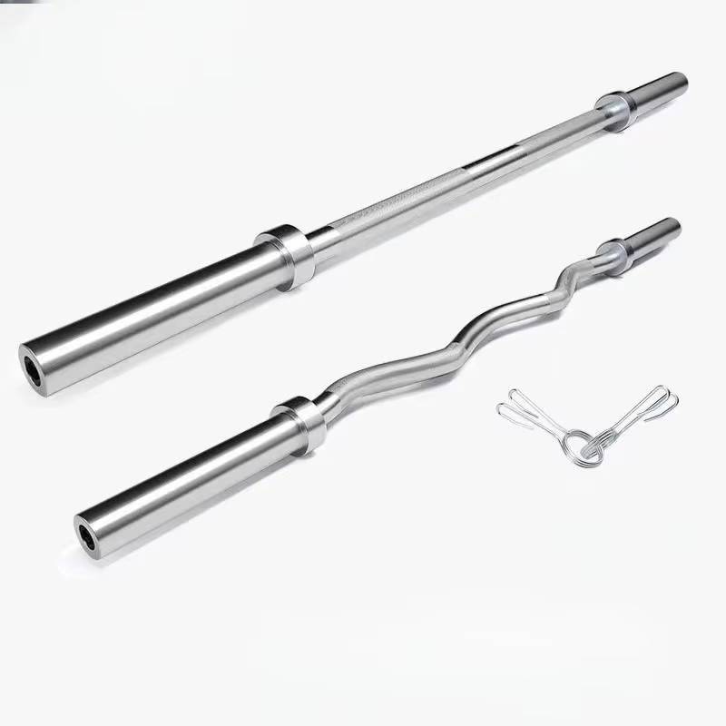 120 cm Halterstangenset – Rechte en Gebogen Curlstang met Veiligheidssluitingen | Gewichthefstangen voor Thuisfitness, Krachttraining en Bodybuilding