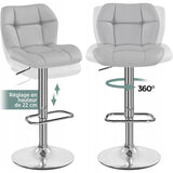 2 Stuks - Verstelbare Barkrukken - Draaibare Stoelen met Rugleuning en Voetsteun - Kunstleer en Metaal - In Hoogte Verstelbaar van 62,5 tot 84,5 cm - Ø41,5 cm Basis - Lichtgrijs - Voor Keuken, Bar of Eiland