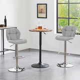 2 Stuks - Verstelbare Barkrukken - Draaibare Stoelen met Rugleuning en Voetsteun - Kunstleer en Metaal - In Hoogte Verstelbaar van 62,5 tot 84,5 cm - Ø41,5 cm Basis - Lichtgrijs - Voor Keuken, Bar of Eiland