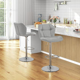 2 Stuks - Verstelbare Barkrukken - Draaibare Stoelen met Rugleuning en Voetsteun - Kunstleer en Metaal - In Hoogte Verstelbaar van 62,5 tot 84,5 cm - Ø41,5 cm Basis - Lichtgrijs - Voor Keuken, Bar of Eiland