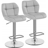 2 Stuks - Verstelbare Barkrukken - Draaibare Stoelen met Rugleuning en Voetsteun - Kunstleer en Metaal - In Hoogte Verstelbaar van 62,5 tot 84,5 cm - Ø41,5 cm Basis - Lichtgrijs - Voor Keuken, Bar of Eiland