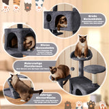 Yaheetech Krabpaal Kattenboom - Kattenkrabpaal 138 cm Hoog - Klimboom met 3 Uitzichtplatforms - 2 Knusse Kattenhuisjes - Stabiele Kattenboom met Sisal Krabpalen - Speeltoren met Pluche Bekleding en Beveiligingsriem