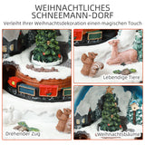 Kerstdorp in Sneeuwman-Vorm – Met Rijdende Trein – 28 LED-Lichten – Speelt 8 Kerstliederen – Bewegende Kerstdecoratie – Kunsthars – Werkt op Batterijen – Feestelijke Tafeldecoratie – 35 cm Hoog