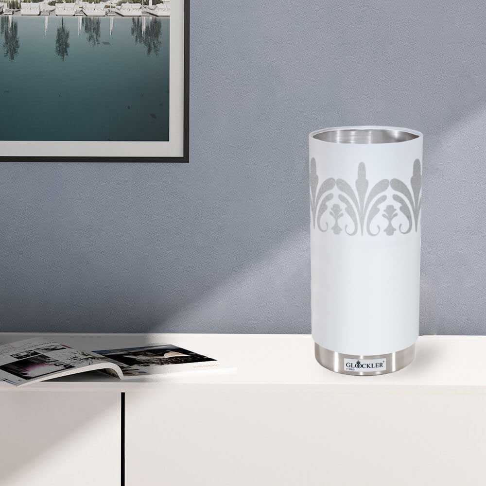 Glöckler Tafellamp - Ø 13 cm x H 27 cm - E27 Fitting - Klassiek Design met Gedetailleerd Ornament - Wit en Zilver - Inclusief Garantie - Geschikt voor LED