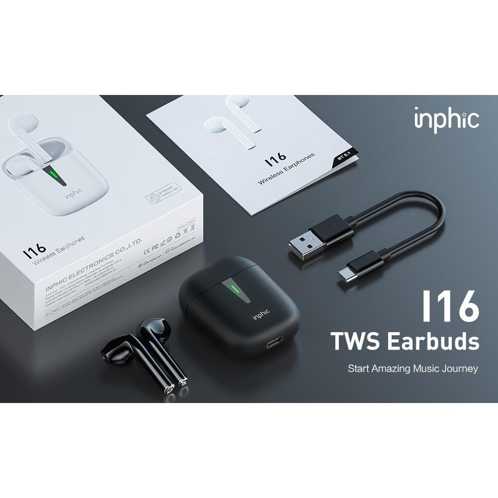 Inphic - X16 Bluetooth Headset - TWS Koptelefoon - Draadloze Hoofdtelefoon - Oordoppen - Earbuds - IPX7 Waterdicht - HiFi Geluid - Lange Batterijduur - Met Microfoon - Zwart