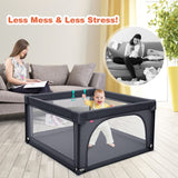 Babybox - Grondbox - Speelbox - Kinderbox - 126x126x68cm - Inclusief 50 Speelballen - Donkergrijs - Ademende Mesh Wanden - Veilige Speelruimte voor Baby’s en Peuters - Opvouwbare Speelomheining voor Binnengebruik