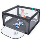Babybox - Grondbox - Speelbox - Kinderbox - 126x126x68cm - Inclusief 50 Speelballen - Donkergrijs - Ademende Mesh Wanden - Veilige Speelruimte voor Baby’s en Peuters - Opvouwbare Speelomheining voor Binnengebruik