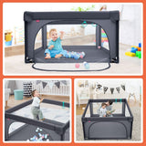 Babybox - Grondbox - Speelbox - Kinderbox - 126x126x68cm - Inclusief 50 Speelballen - Donkergrijs - Ademende Mesh Wanden - Veilige Speelruimte voor Baby’s en Peuters - Opvouwbare Speelomheining voor Binnengebruik