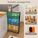 Rolbare 4-Lagen Opslagtrolley - Smalle Keukenwagen met Zijhandvat - 47,5x13x80,5 cm - Ruimtebesparend Ontwerp - Vergrendelbare Wielen - Voor Keuken, Badkamer en Woonkamer