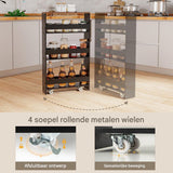 Rolbare 4-Lagen Opslagtrolley - Smalle Keukenwagen met Zijhandvat - 47,5x13x80,5 cm - Ruimtebesparend Ontwerp - Vergrendelbare Wielen - Voor Keuken, Badkamer en Woonkamer