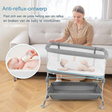 3-in-1 Aanschuifbed - Verstelbaar Reisbedje Baby met Matras en Opbergmand - 6 Hoogtestanden (75-85 cm) - Opvouwbaar &amp; Draagbaar Babybedje met Veiligheidsgordels en Wielen - Grijs