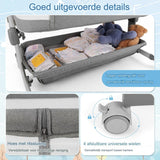 3-in-1 Aanschuifbed - Verstelbaar Reisbedje Baby met Matras en Opbergmand - 6 Hoogtestanden (75-85 cm) - Opvouwbaar &amp; Draagbaar Babybedje met Veiligheidsgordels en Wielen - Grijs