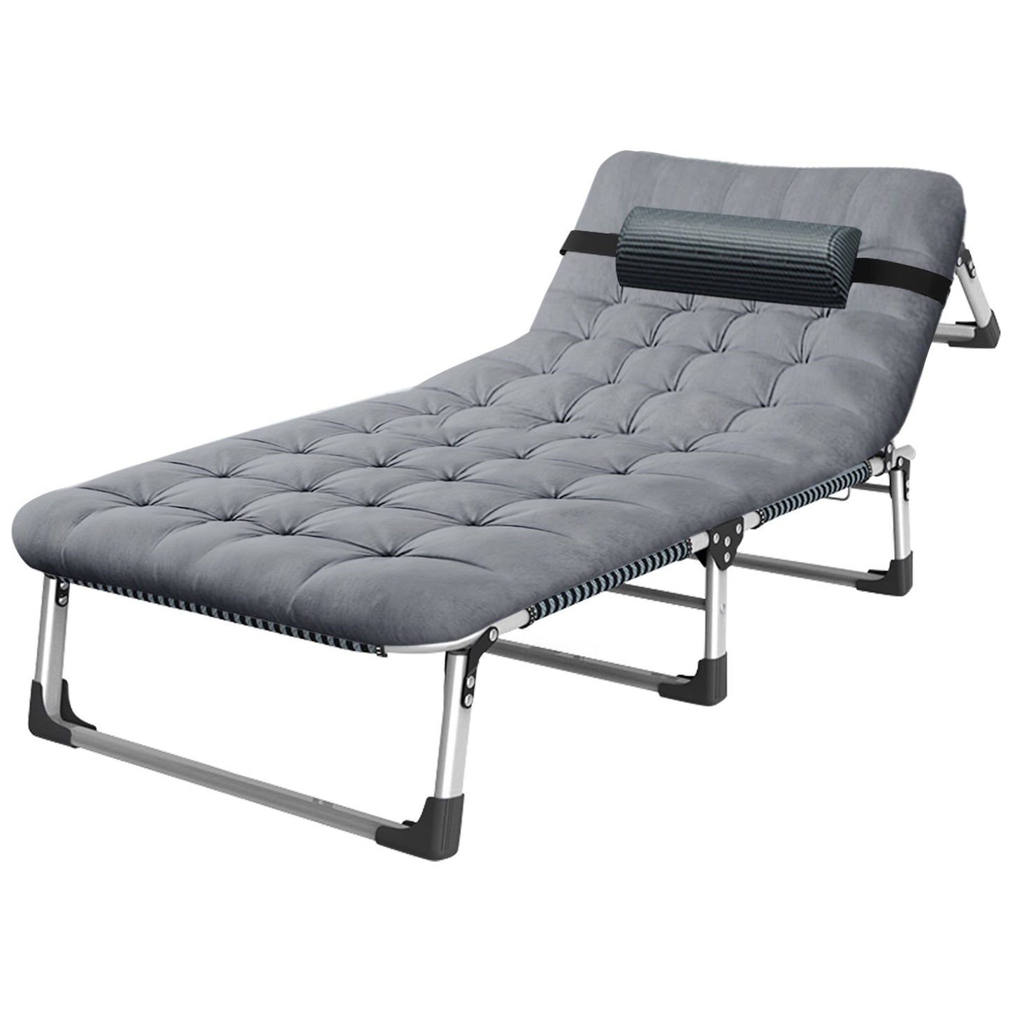 Opvouwbare Ligstoel – Draagbaar Campingbed voor Volwassenen en Kinderen – Sterke Stalen Constructie met Dubbel Laags 1200D Oxford Stof – Comfortabel Strandbed, Reisbed of Logeerbed – Inklapbaar Vouwbed met Hoofdkussen – Groen Gestreept Ontwerp