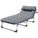 Opvouwbare Ligstoel – Draagbaar Campingbed voor Volwassenen en Kinderen – Sterke Stalen Constructie met Dubbel Laags 1200D Oxford Stof – Comfortabel Strandbed, Reisbed of Logeerbed – Inklapbaar Vouwbed met Hoofdkussen – Grijs Gestreept Ontwerp
