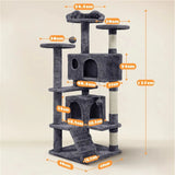 Yaheetech Krabpaal Kattenboom - Kattenkrabpaal 138 cm Hoog - Klimboom met 3 Uitzichtplatforms - 2 Knusse Kattenhuisjes - Stabiele Kattenboom met Sisal Krabpalen - Speeltoren met Pluche Bekleding en Beveiligingsriem