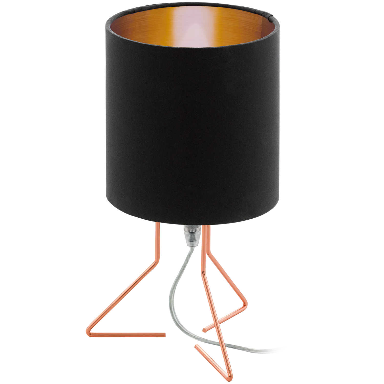 Nachtlamp - Modern Design - Zwarte Kap met Gouden Binnenzijde - LED 6W Inclusief - E14 Fitting - Hoogte 28 cm - Ø 14 cm - Miedzige Metalen Voet - Warm Wit Licht (2700K)