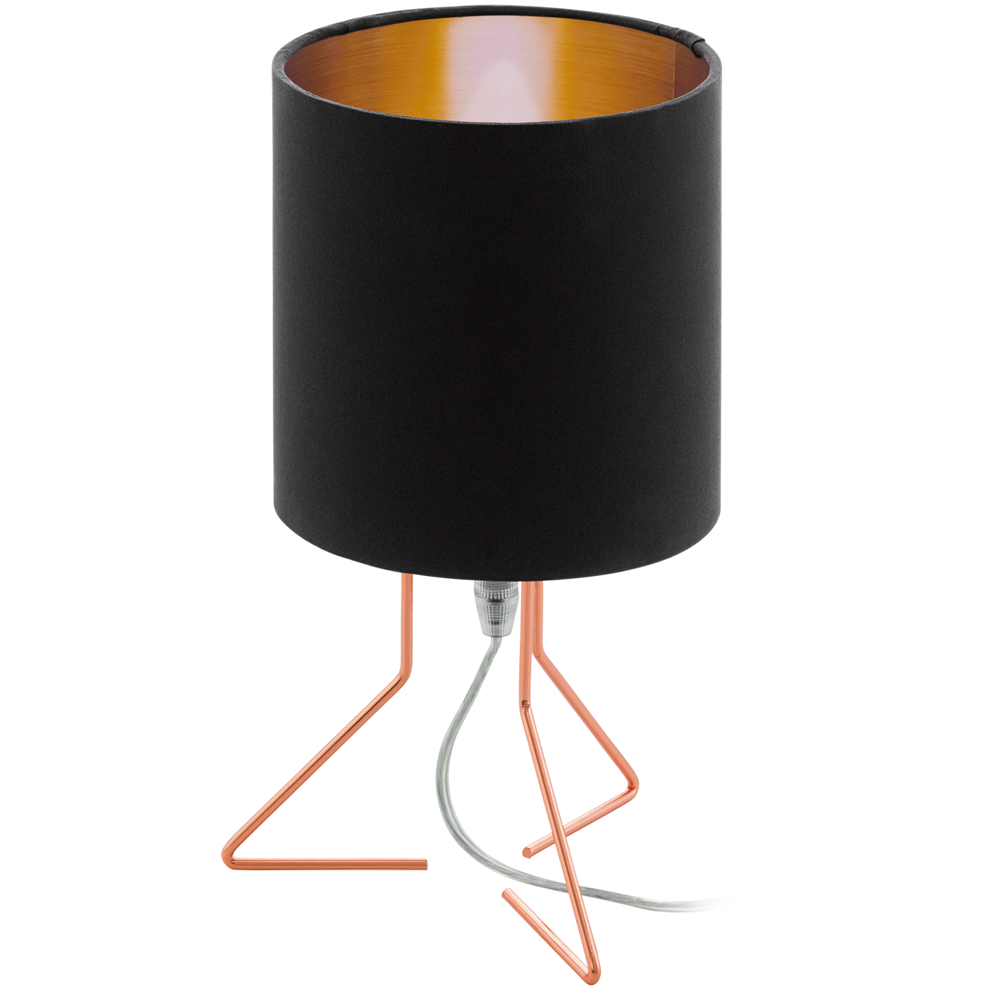 Nachtlamp - Modern Design - Zwarte Kap met Gouden Binnenzijde - LED 6W Inclusief - E14 Fitting - Hoogte 28 cm - Ø 14 cm - Miedzige Metalen Voet - Warm Wit Licht (2700K)