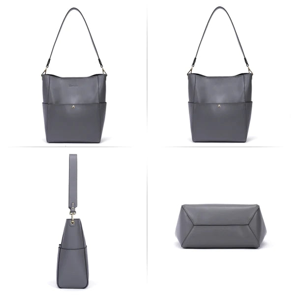 Bostanten - Luxe Dames Leren Handtas en Schoudertas in Donkergrijs - Stijlvolle Tote met Hoogwaardige Lichtgouden Hardware, Inclusief Veilige Magnetische Gesp en Praktisch Afneembaar Binnentasje, Perfect voor Dagelijks Gebruik en Speciale Gelegenheden