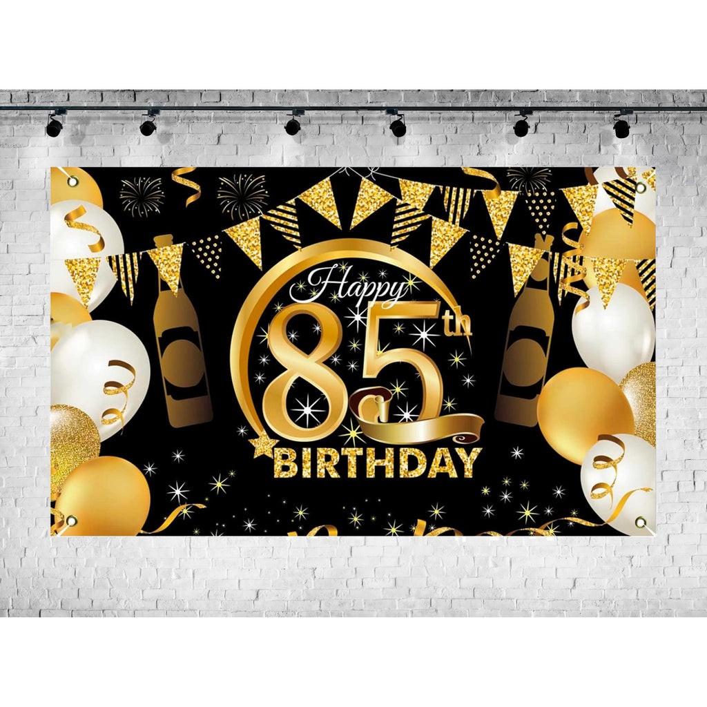 Feestelijke 85ste Verjaardagsdecoratie - Extra Grote Rose Gouden Achtergrondbanner met 'Happy Birthday' Thema, 185 x 110 cm - Ideaal voor Taart/Tafel/Muur/Tuin Decoratie