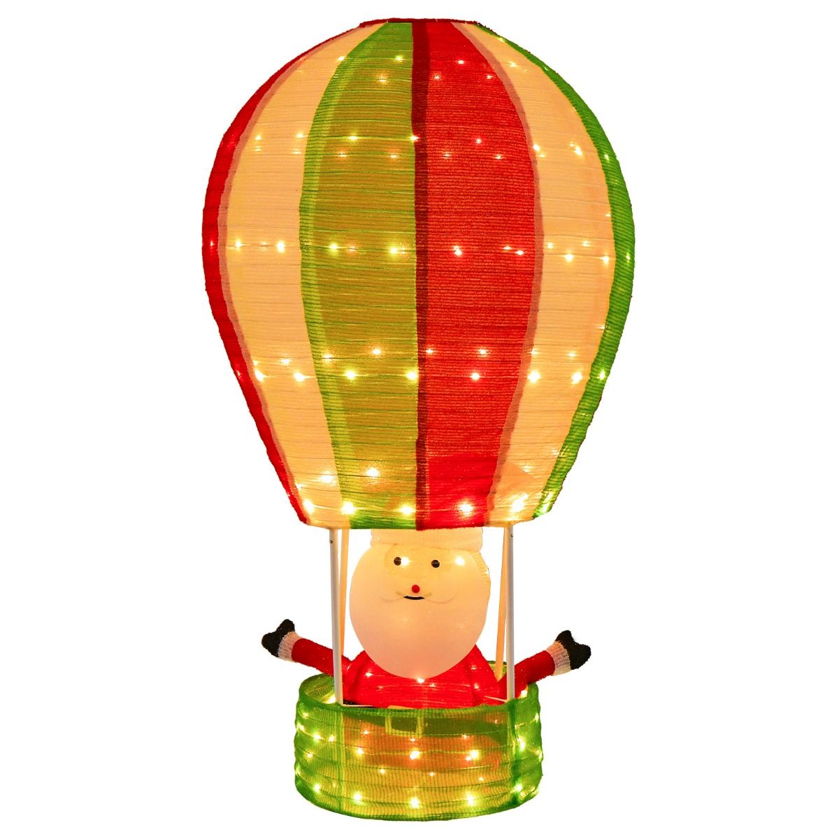 135 cm Kerstman Heteluchtballon - Verlichte Kerstdecoratie met 160 LED-Lampjes - Pop-Up Ontwerp - Metalen Frame en Polyester - Inclusief Grondspikes en Kabelbinders - Voor Binnen en Buiten - Rood, Groen en Wit