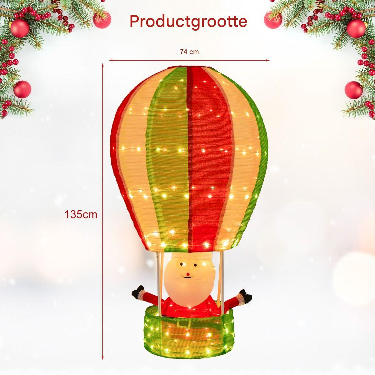 135 cm Kerstman Heteluchtballon - Verlichte Kerstdecoratie met 160 LED-Lampjes - Pop-Up Ontwerp - Metalen Frame en Polyester - Inclusief Grondspikes en Kabelbinders - Voor Binnen en Buiten - Rood, Groen en Wit