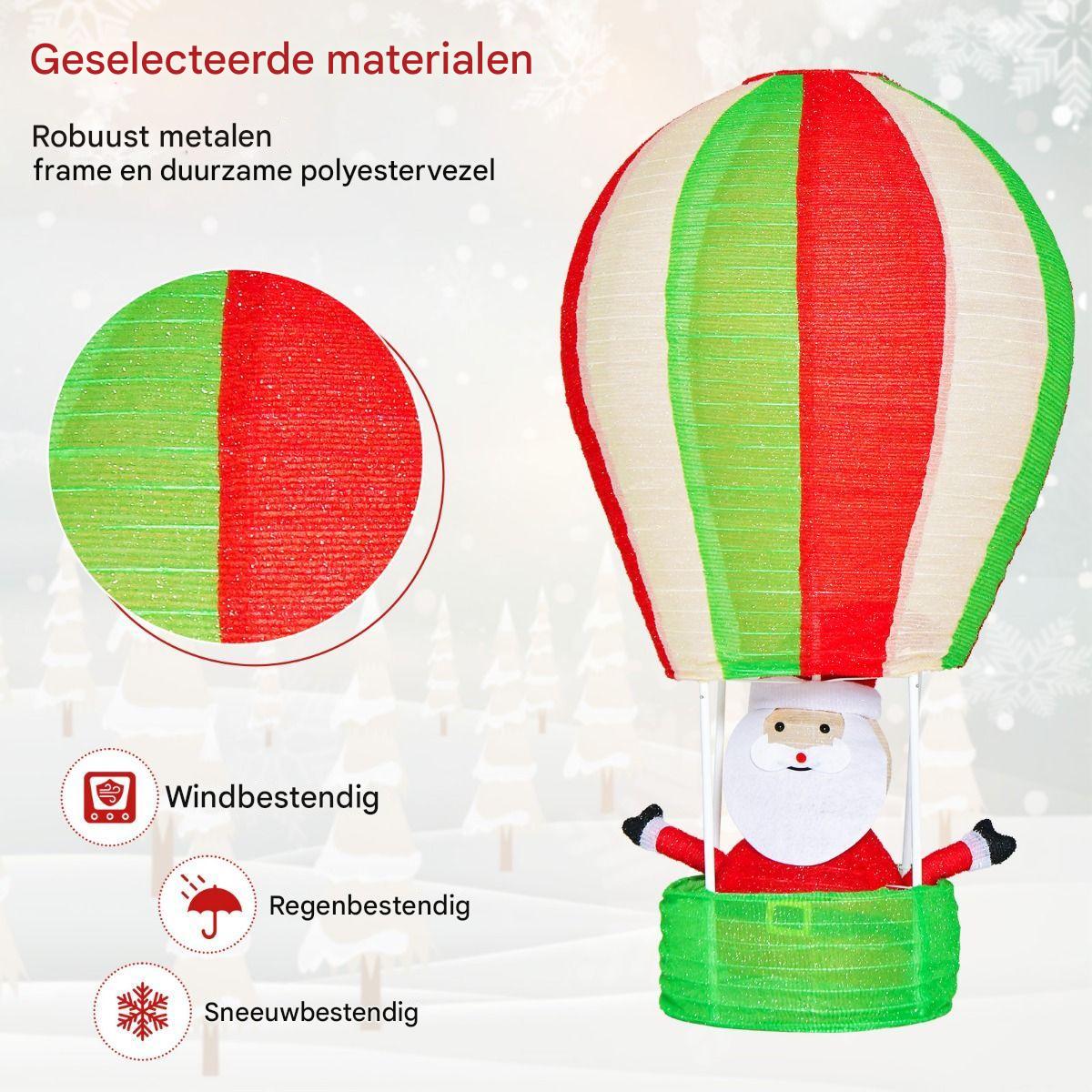 135 cm Kerstman Heteluchtballon - Verlichte Kerstdecoratie met 160 LED-Lampjes - Pop-Up Ontwerp - Metalen Frame en Polyester - Inclusief Grondspikes en Kabelbinders - Voor Binnen en Buiten - Rood, Groen en Wit
