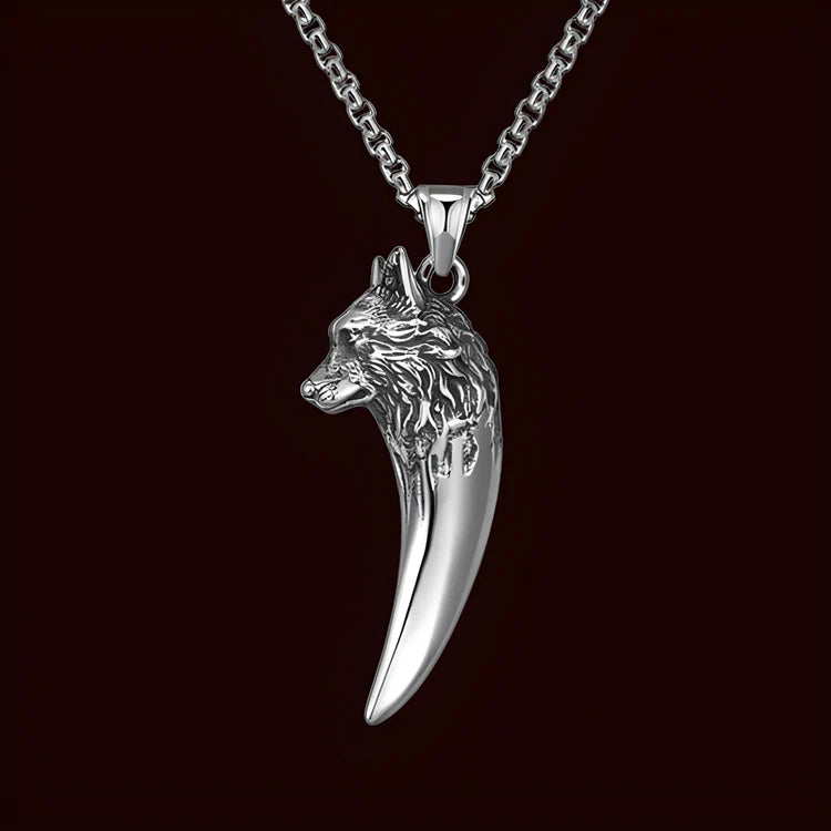 Fenrir Viking Ketting – Keltische Wolfskop Hanger – Fenrir Odin Tand Amulet – Nordic Mythologie Sieraad – Roestvrij Staal – Punk Vintage Design – 60 cm Ketting – 5 x 2,2 cm Hanger – Hypoallergeen en Duurzaam