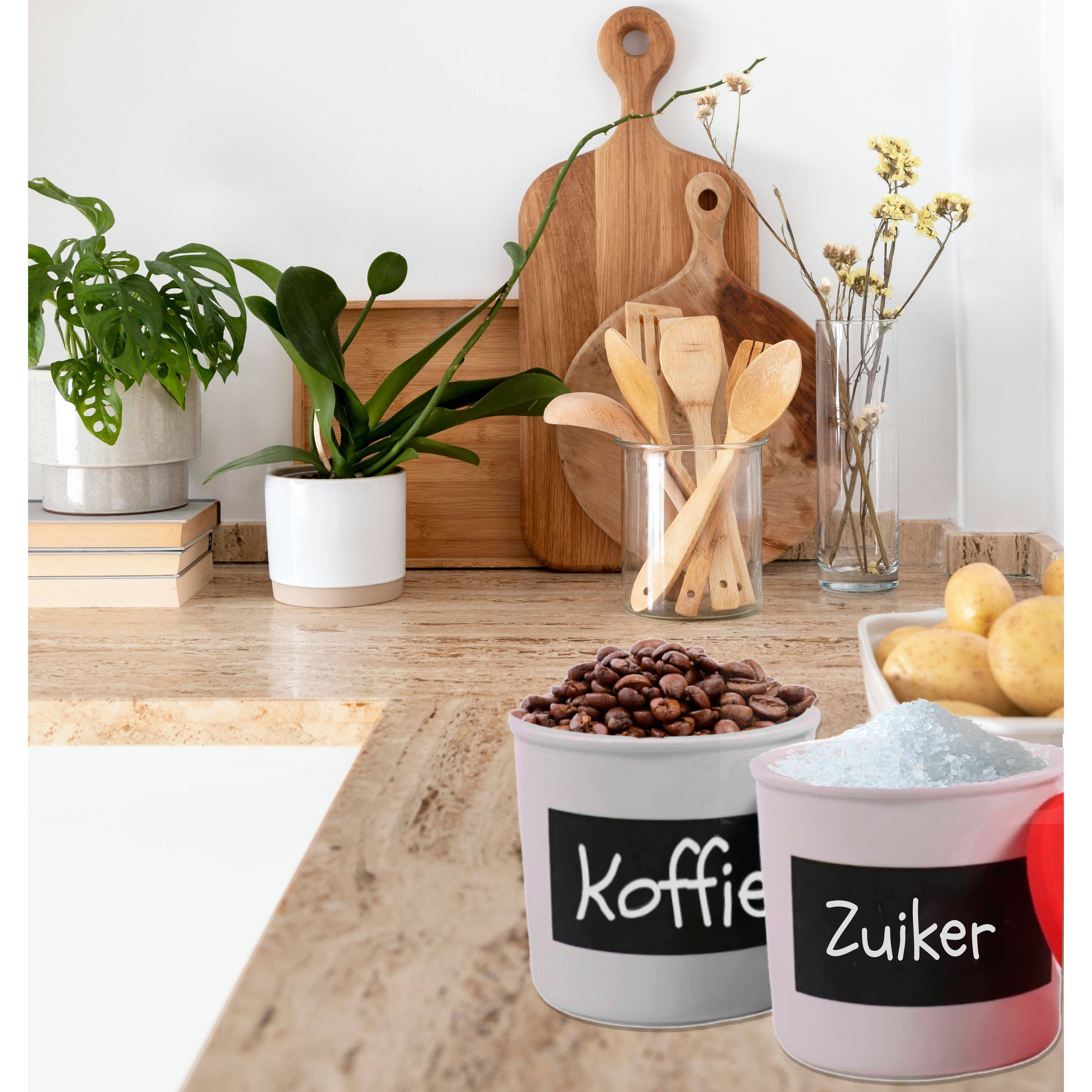 2 Stuks - Porseleinen Opbergpot Met Krijt Label – 850 ML – Luchtdichte Voorraadpot – Stapelbare Container – Ideaal Voor Droogwaren, Snacks en Vloeistoffen