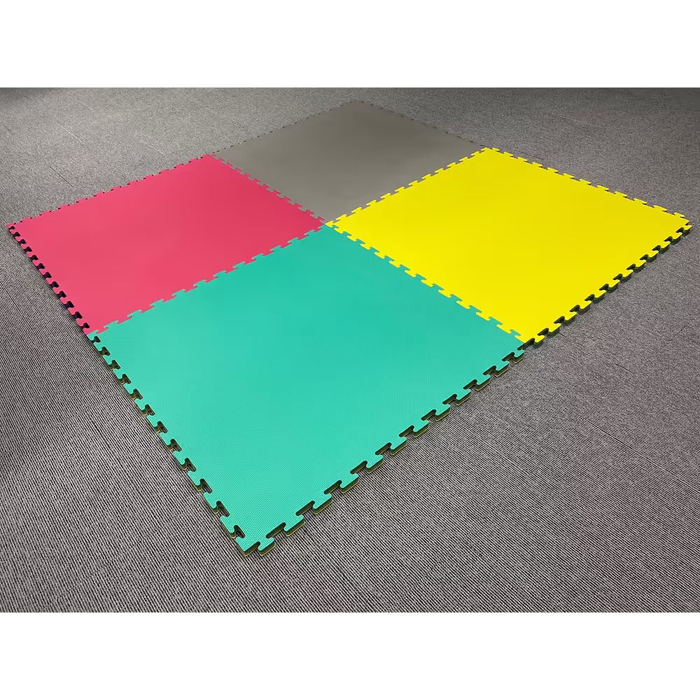 Set van 6 puzzelmatten 1x1m – EVA foam sportmat zwart/grijs – 2 cm dik – antislip fitnessmat met randen – schokabsorberende trainingsvloer – ideaal voor home gym, yoga, garage, outdoor training – eenvoudig te monteren & reinigen