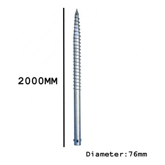 2 Stuks - Grondschroef - 2000mm x ⌀76mm - Graafvrije Grondanker - Ronde Paal & Vlaggenstok Basis Grondbevestiging - Schroef-in Paal Steun, Geschikt Voor Ronde Palen, Hekwerk Paalanker